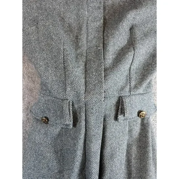 Vintage 60s Jeune Leique Cherberg Shirt Dress Womens Small Gray Herringbone Wool - Picture 2 of 8
